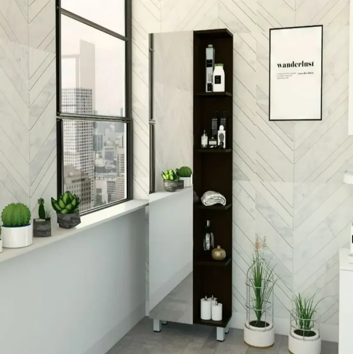 Mirror Linen Cabinet Reno, Bathroom, Black