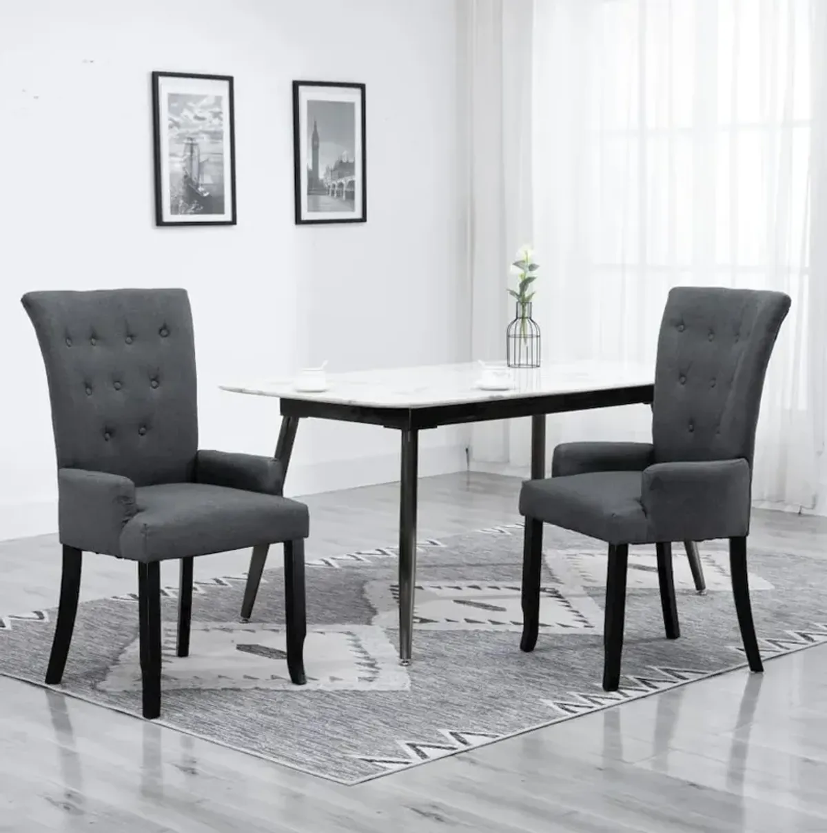 Dining Chair with Armrests Dark Gray Fabric