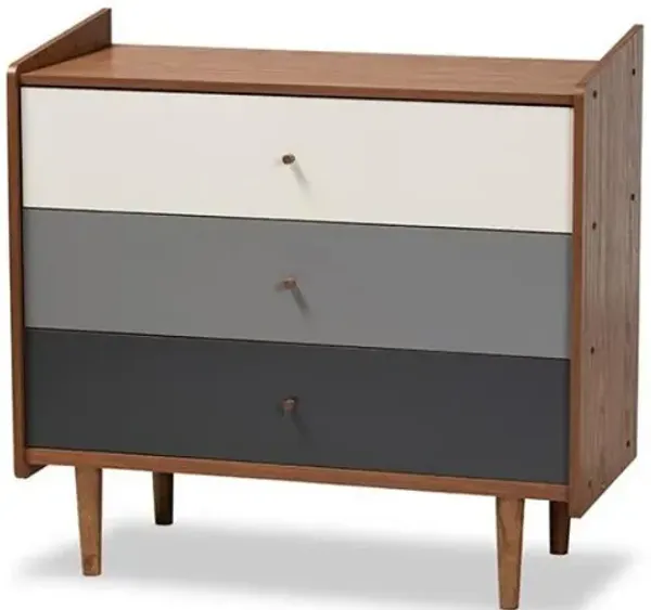 Multicolor Walnut Brown and Grey Gradient Finished Wood 3-Drawer Chest