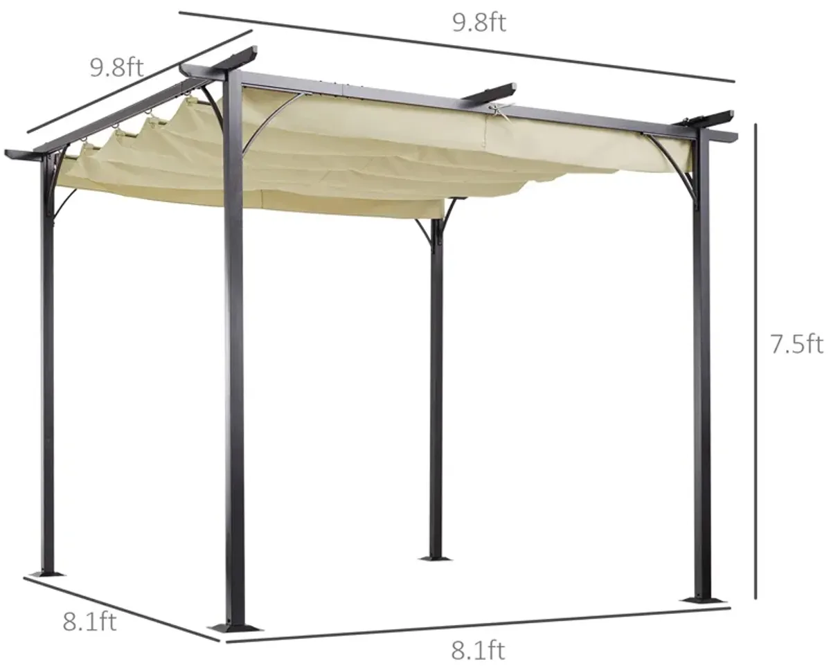 Beige Shade Solution: 10x10 Retractable Pergola Gazebo with UV Resistant Canopy