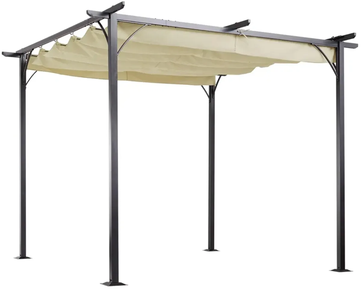 Beige Shade Solution: 10x10 Retractable Pergola Gazebo with UV Resistant Canopy