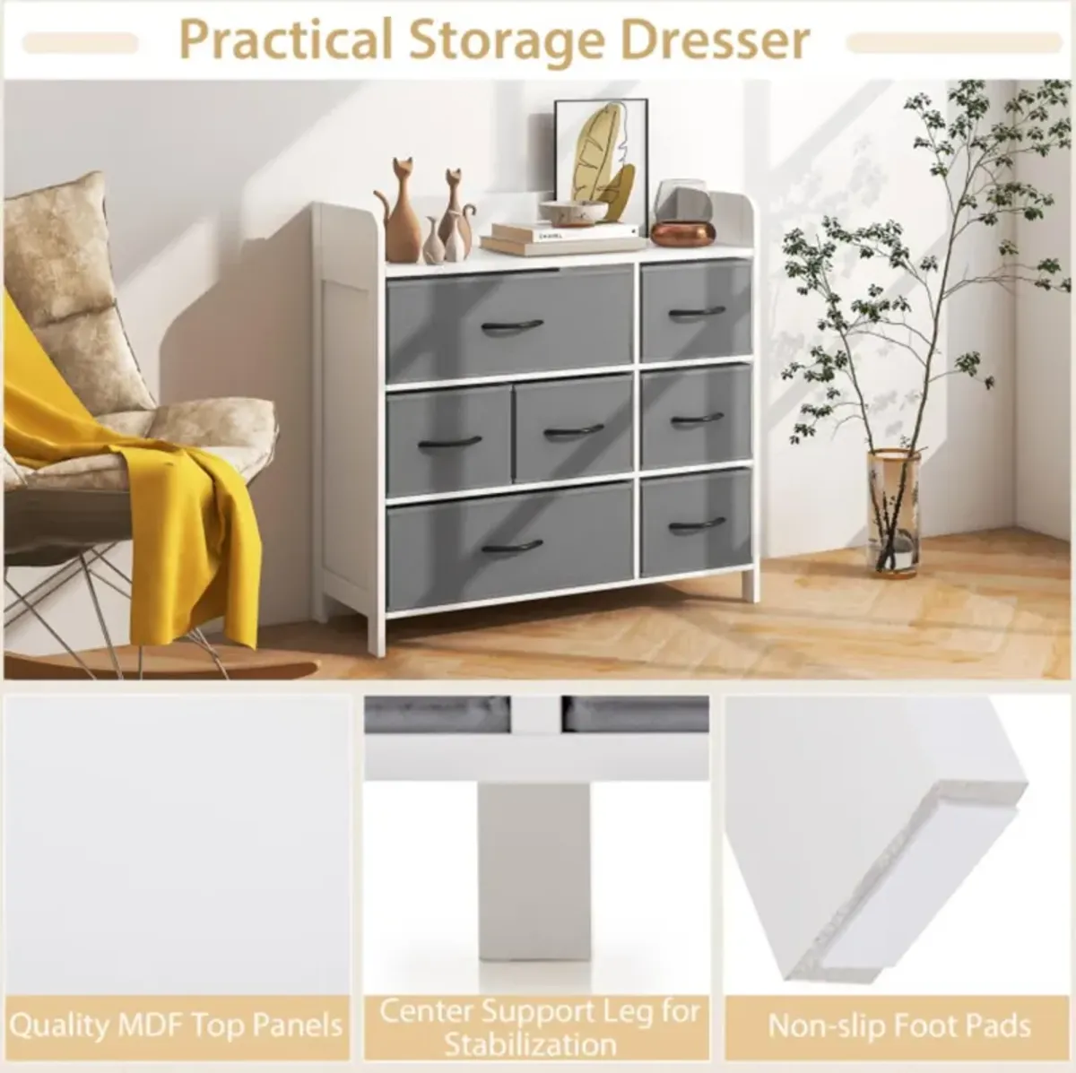 Hivvago Fabric Dresser with 7 Drawers for Bedroom