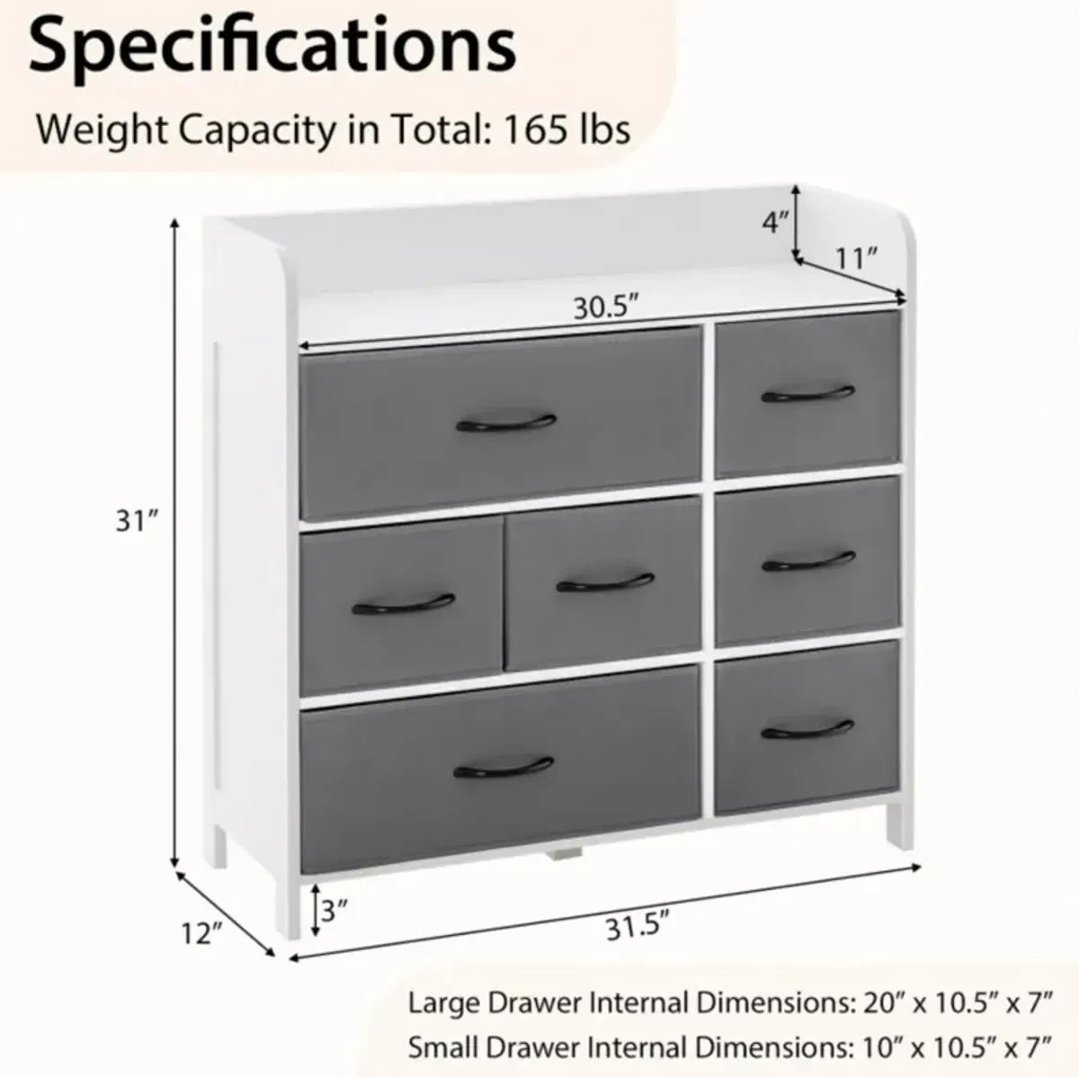 Hivvago Fabric Dresser with 7 Drawers for Bedroom