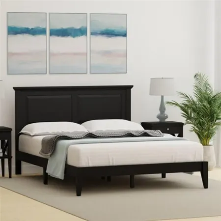 Hivvago Queen Traditional Solid Oak Wooden Platform Bed Frame with Headboard in Black