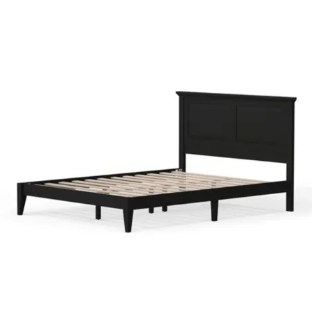 Hivvago Queen Traditional Solid Oak Wooden Platform Bed Frame with Headboard in Black