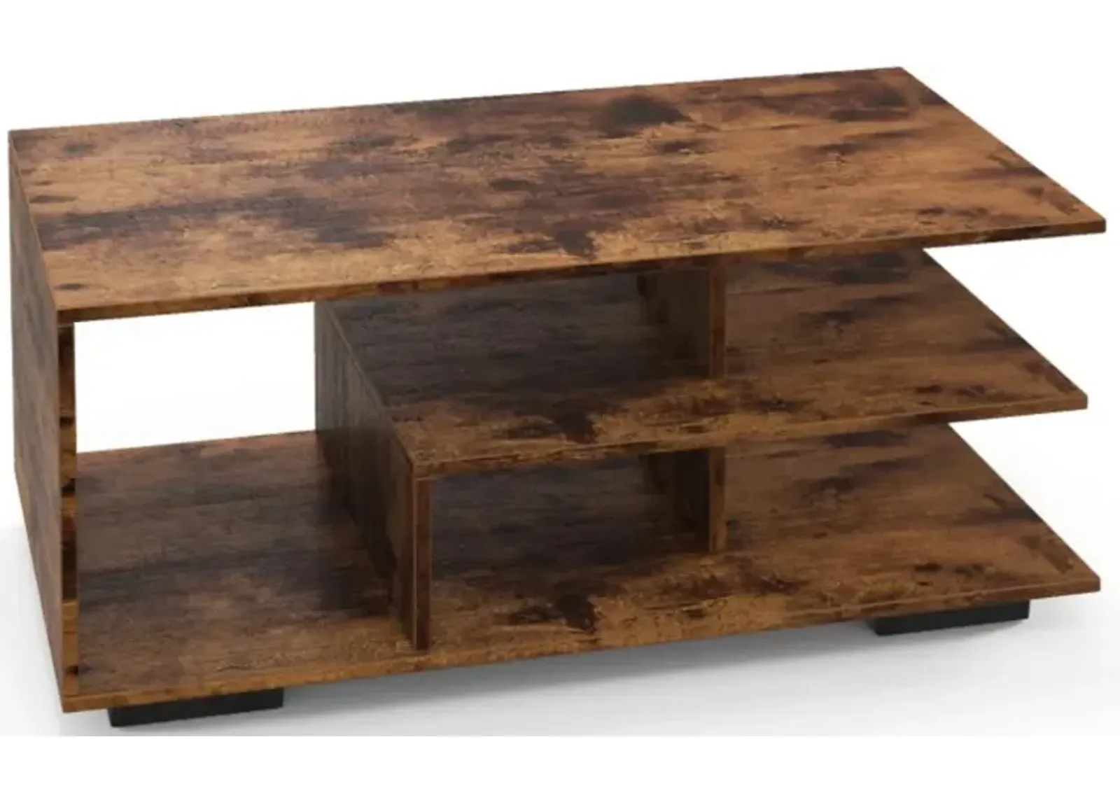 Hivvago Rectangular Coffee Table with L-shaped Middle Shelf