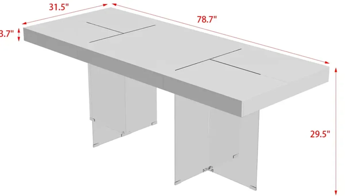 FUFU&GAGA Modern Office Desk with Acrylic Legs (78.7" L x 31.5" W x 29.5" H),White