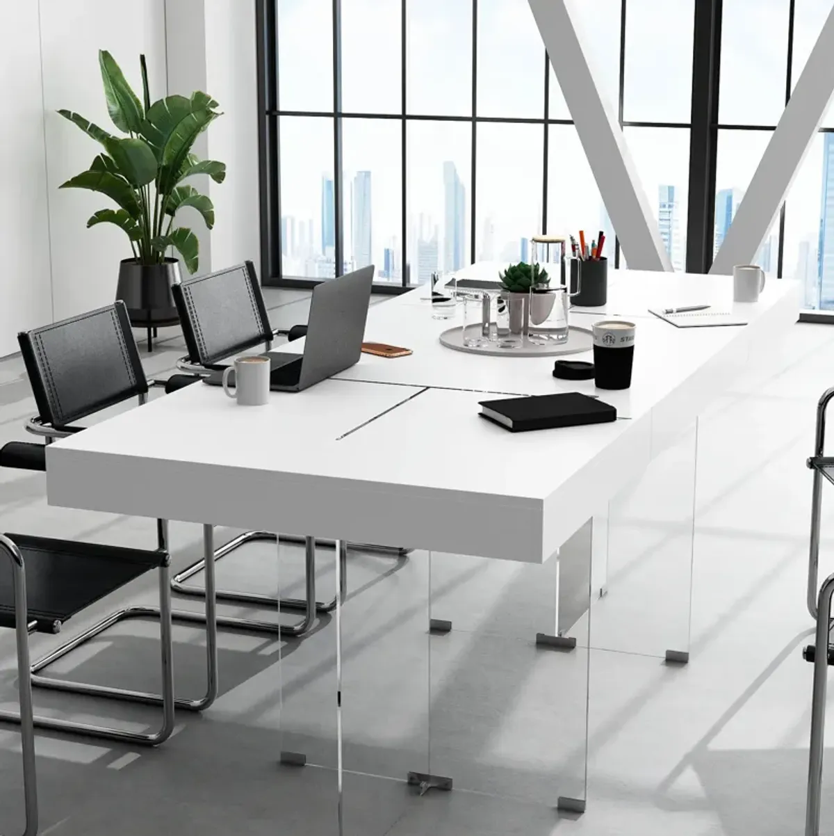 FUFU&GAGA Modern Office Desk with Acrylic Legs (78.7" L x 31.5" W x 29.5" H),White