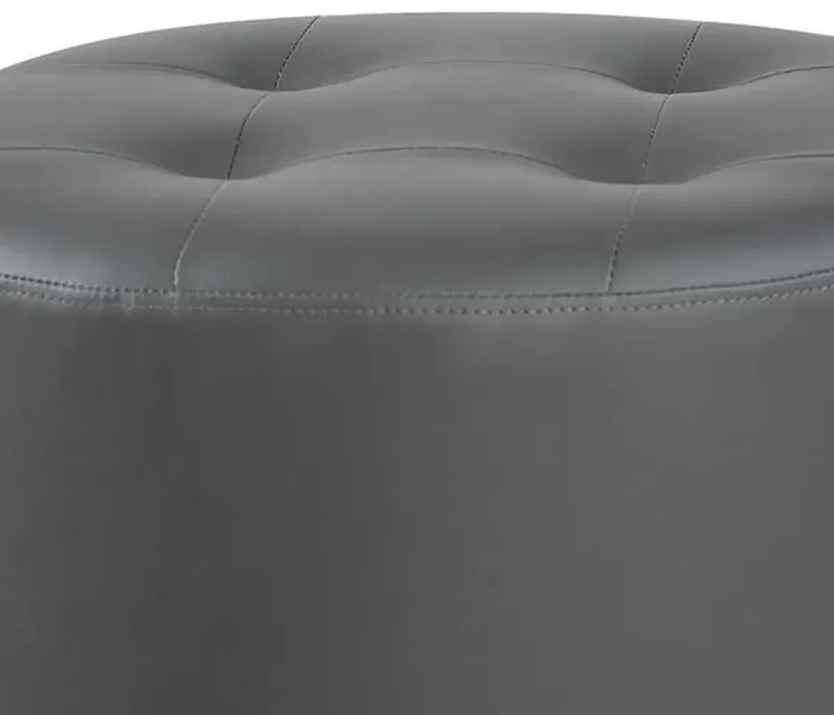 Round Leatherette Swivel Ottoman with Tufted Seat, Gray and Black-Benzara