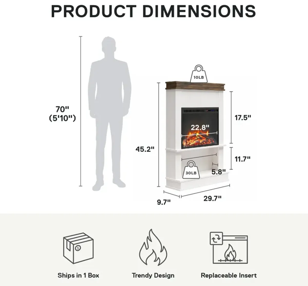 Ameriwood Home Mateo Electric Fireplace Space Heater with Mantel and Open Shelf