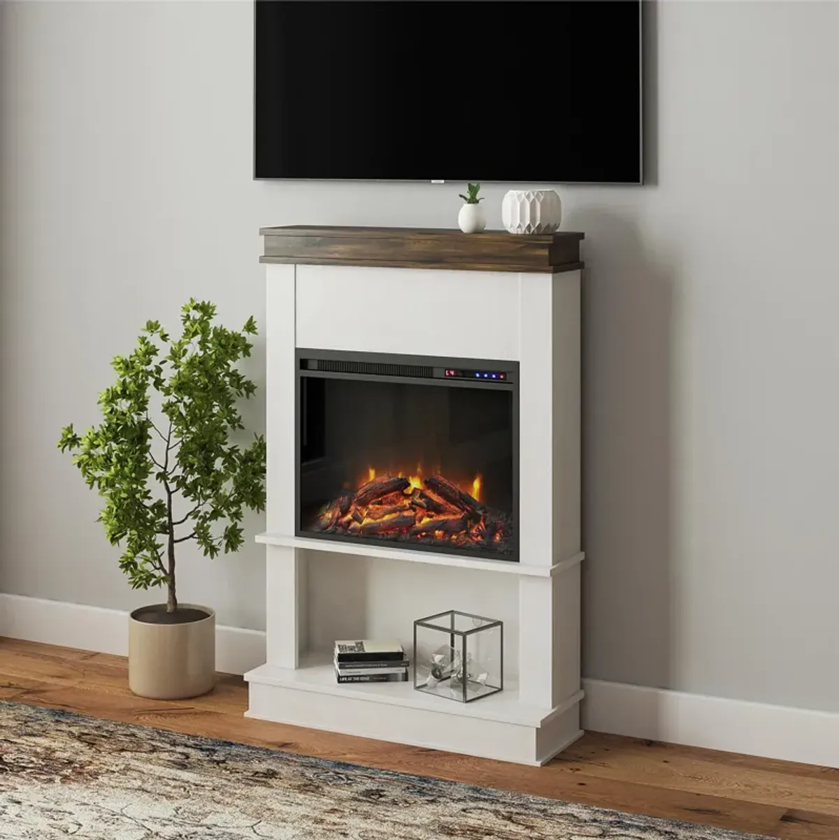 Ameriwood Home Mateo Electric Fireplace Space Heater with Mantel and Open Shelf