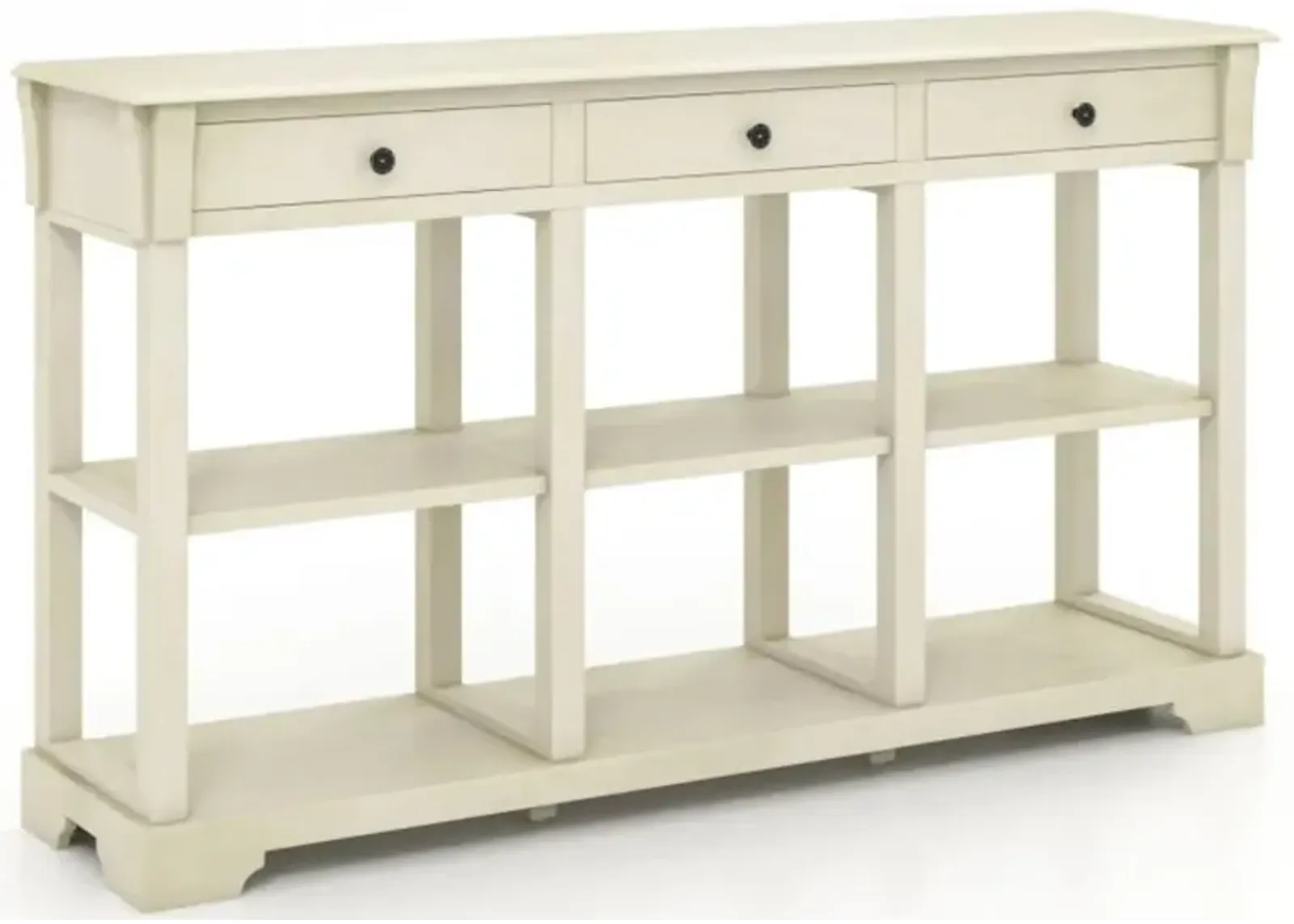 Hivvago 58 Inch Retro Console Table with 3 Drawers and Open Shelves Rectangular Entryway Table