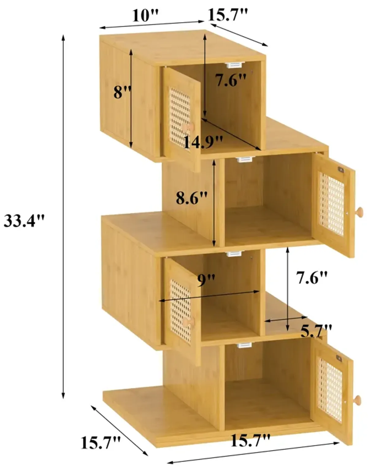 FUFU&GAGA Bamboo File Cabinet with 4-Tier Storage and Doors, Natural Finish (15.7" W x 15.7" D x 33.4" H),Yellow