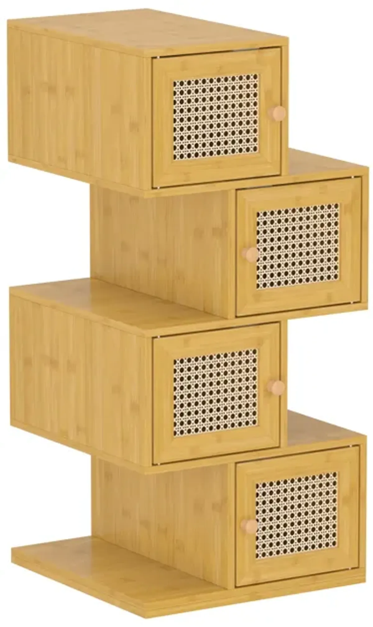 FUFU&GAGA Bamboo File Cabinet with 4-Tier Storage and Doors, Natural Finish (15.7" W x 15.7" D x 33.4" H),Yellow