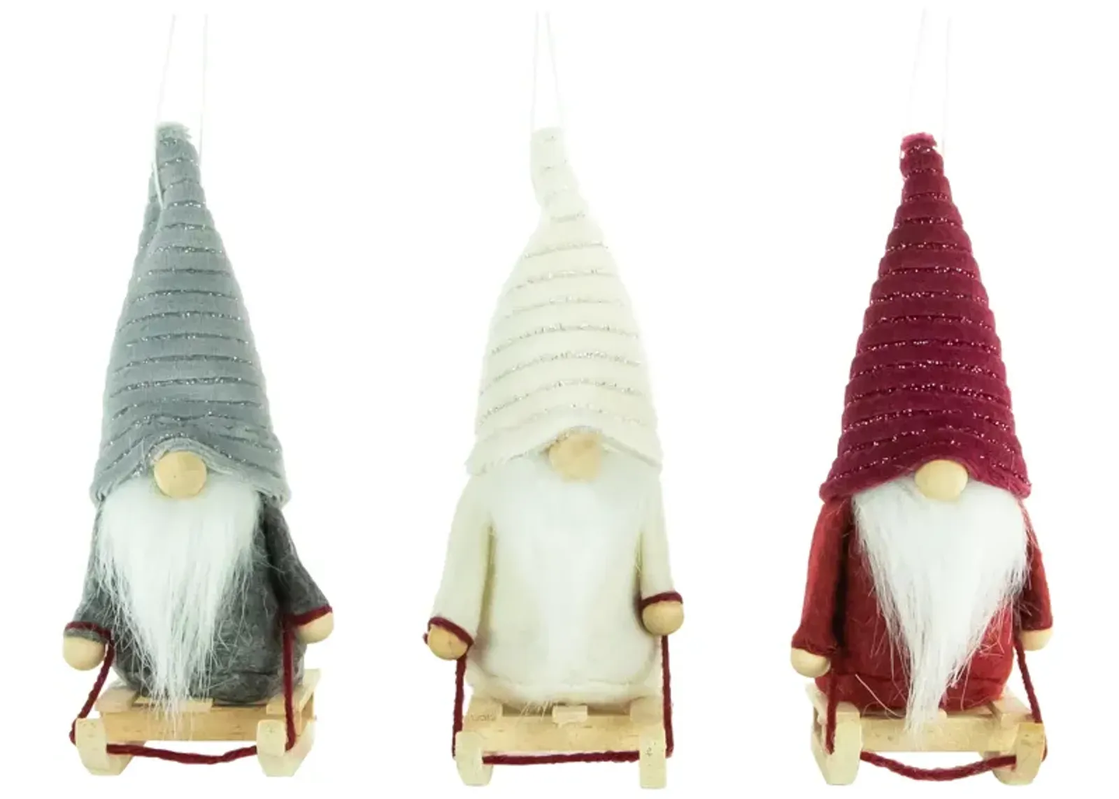 Set of 3 Plush Sledding Gnomes Christmas Ornaments 5.25"