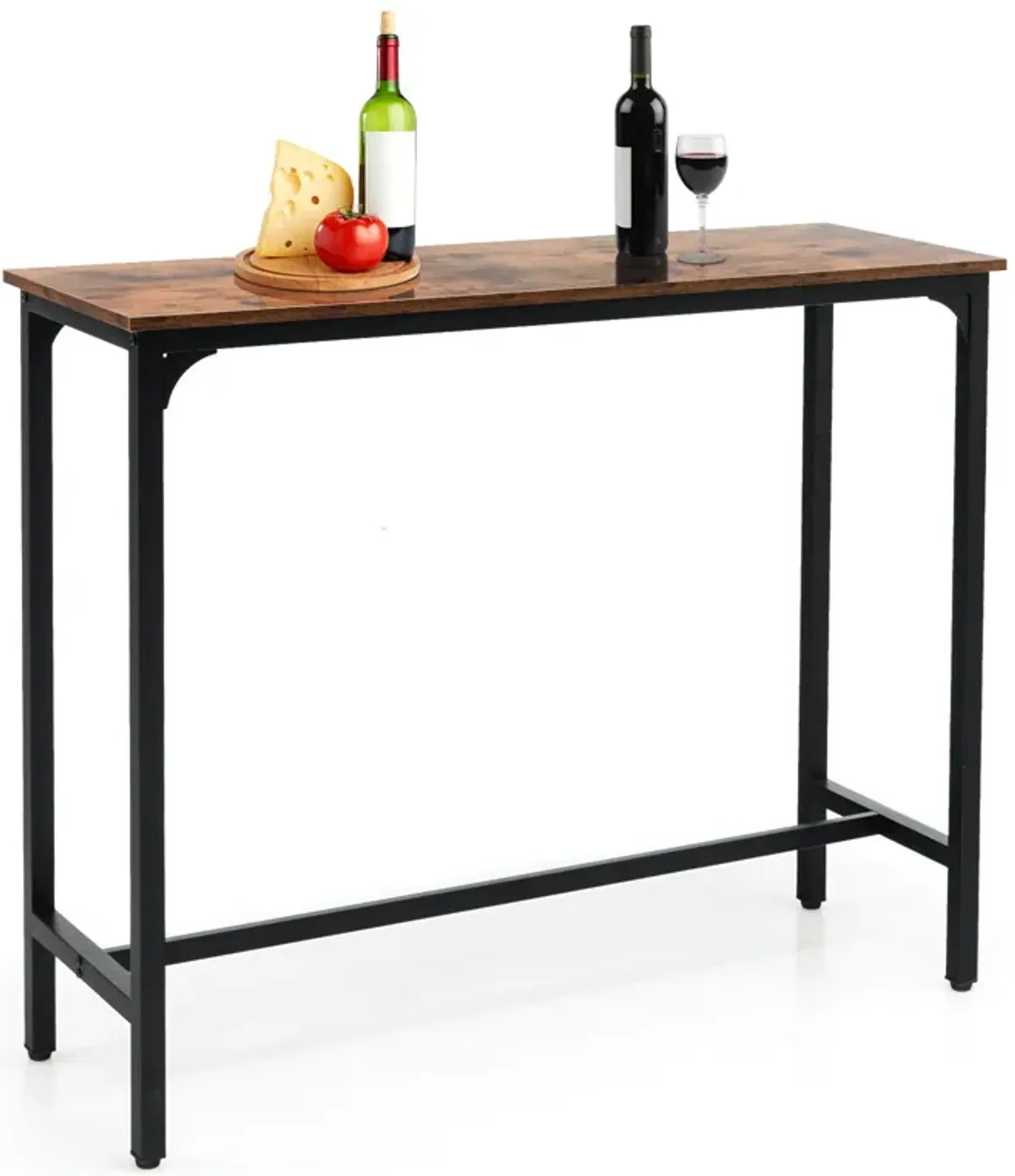 48 Inch Industrial Pub Dining Table with Steel Frame-Rustic Brown