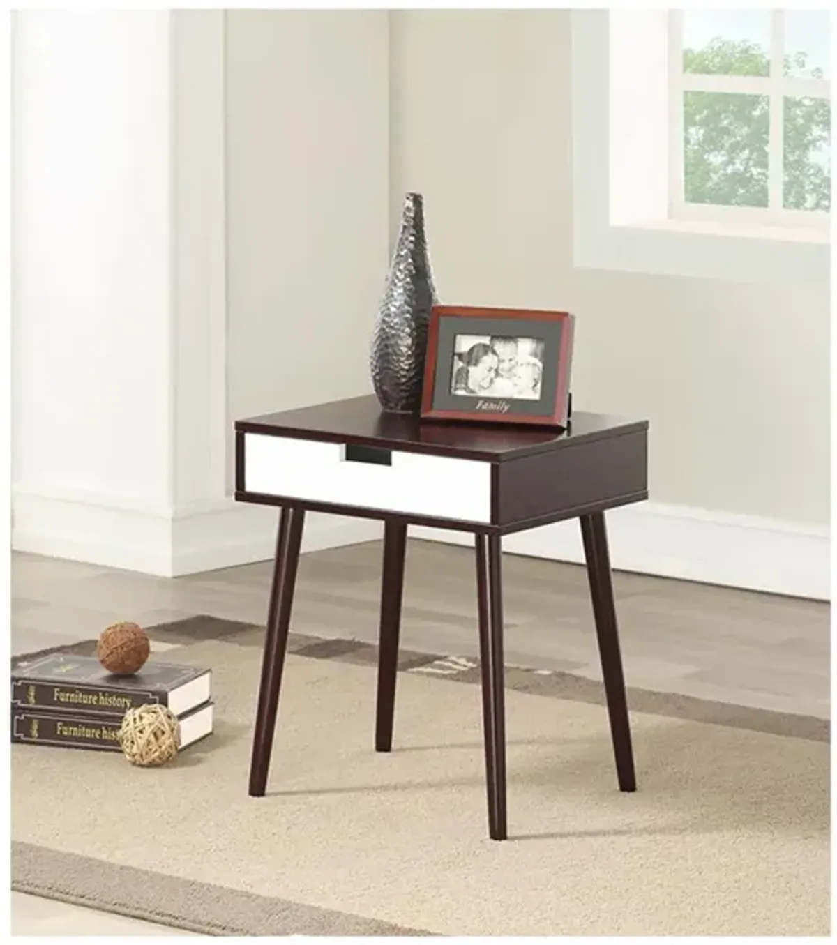 Legacy Decor Espresso Color Hardwood End Side Table Nightstand with Drawer