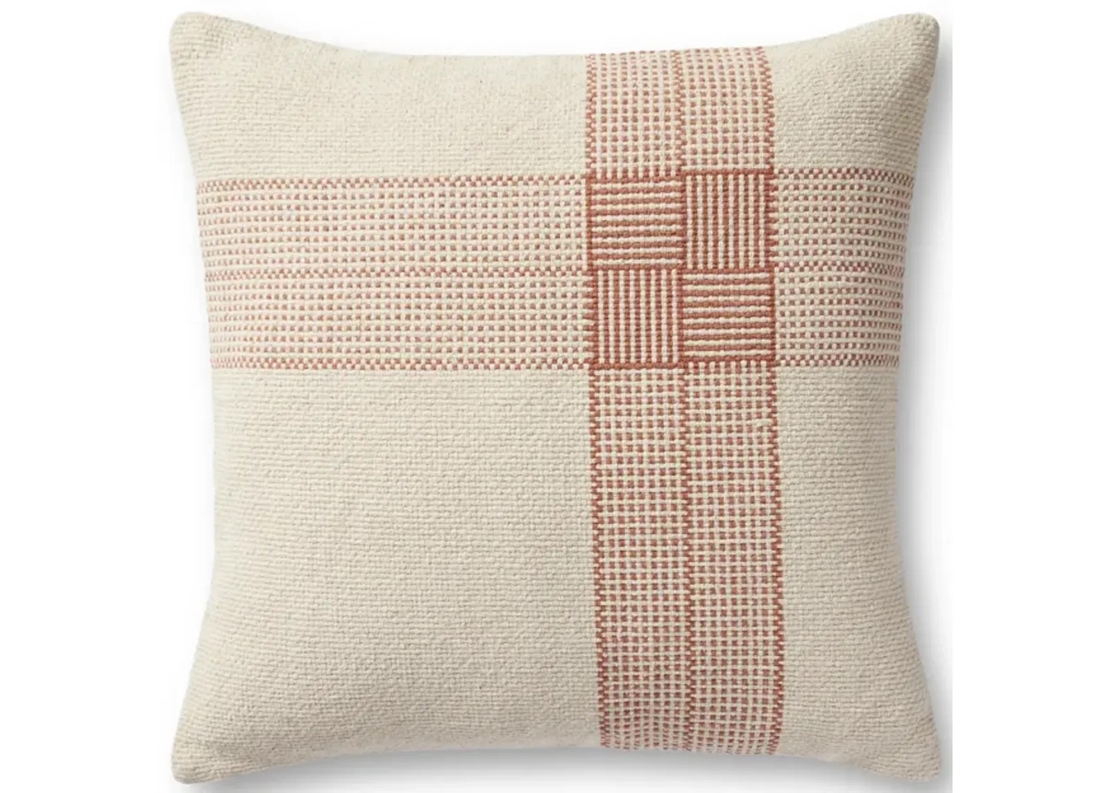 Wells PMH0041 Cream/Terracotta 22''x22'' Down Pillow by Magnolia Home by Joanna Gaines x Loloi