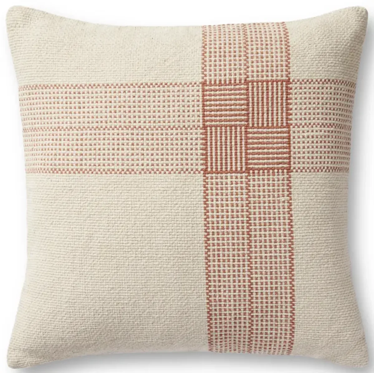 Wells PMH0041 Cream/Terracotta 22''x22'' Down Pillow by Magnolia Home by Joanna Gaines x Loloi