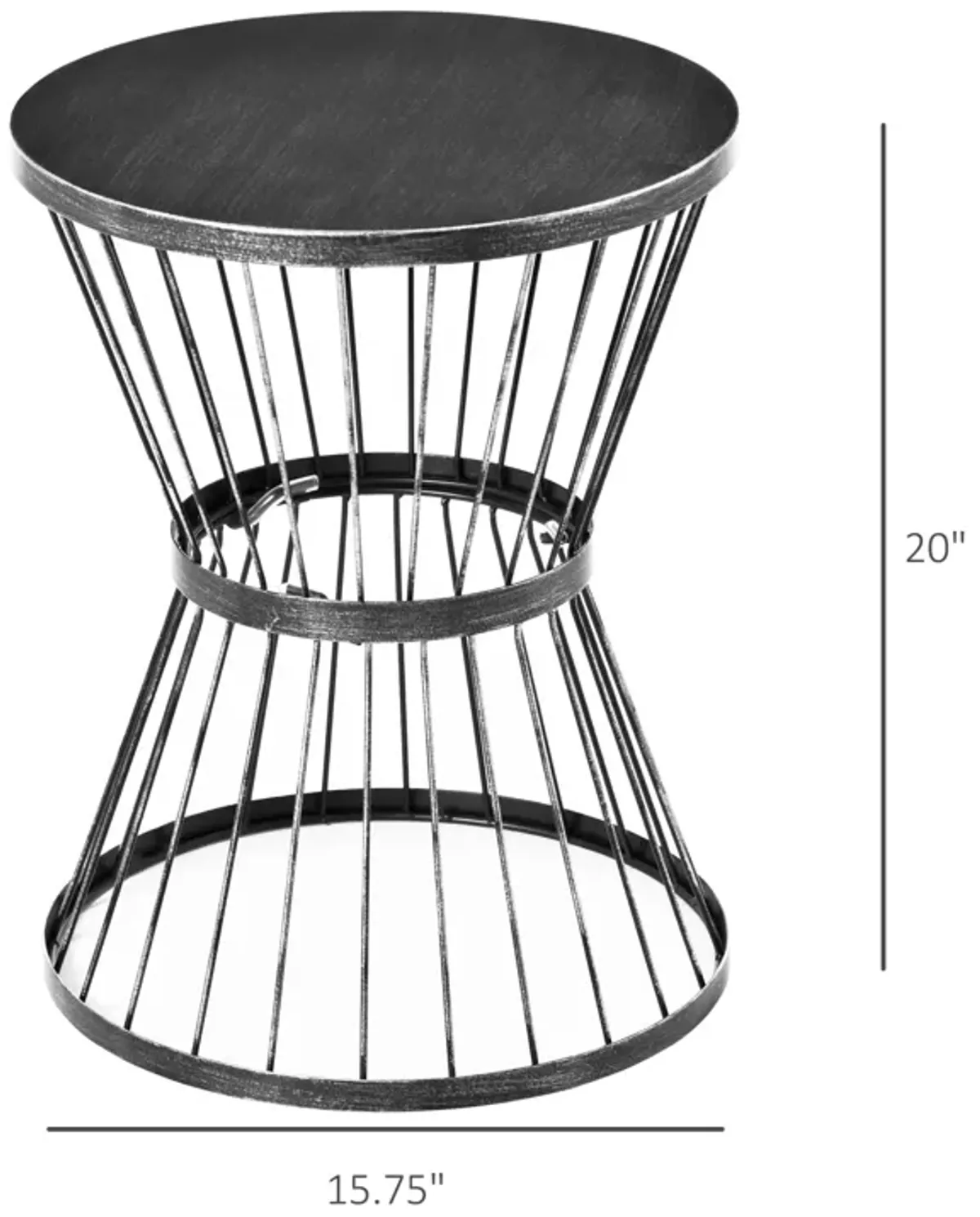 Black Patio Table: 16" Steel Hourglass Side Table for Indoor/Outdoor