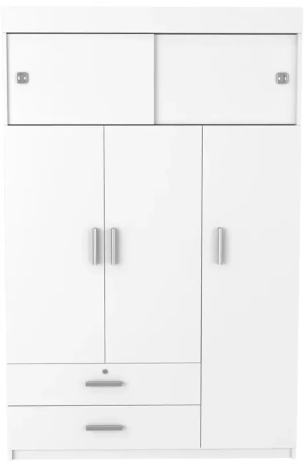 DEPOT E-SHOP Indiana Armoire, Three Door Cabinet, Two Drawers, Metal Hardware, Rod, White