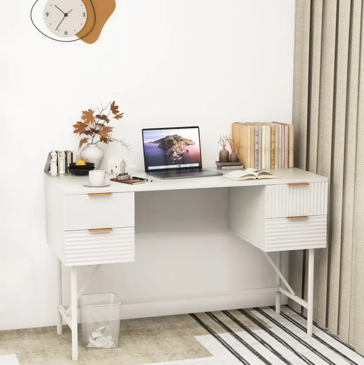 48 Inch Home Office Computer Desk with 4 Drawers-White