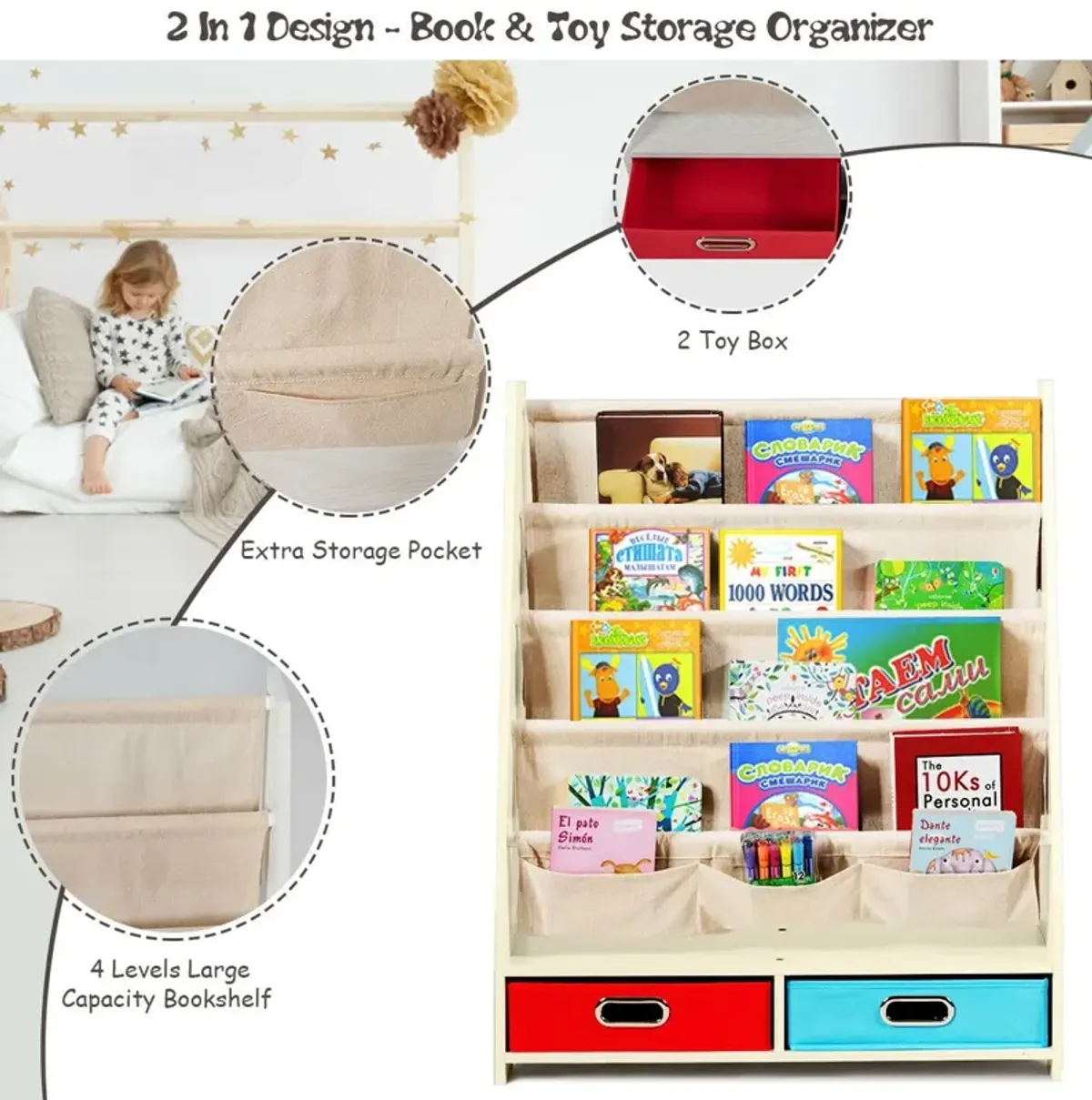 Kids Book and Toys Organizer Shelves