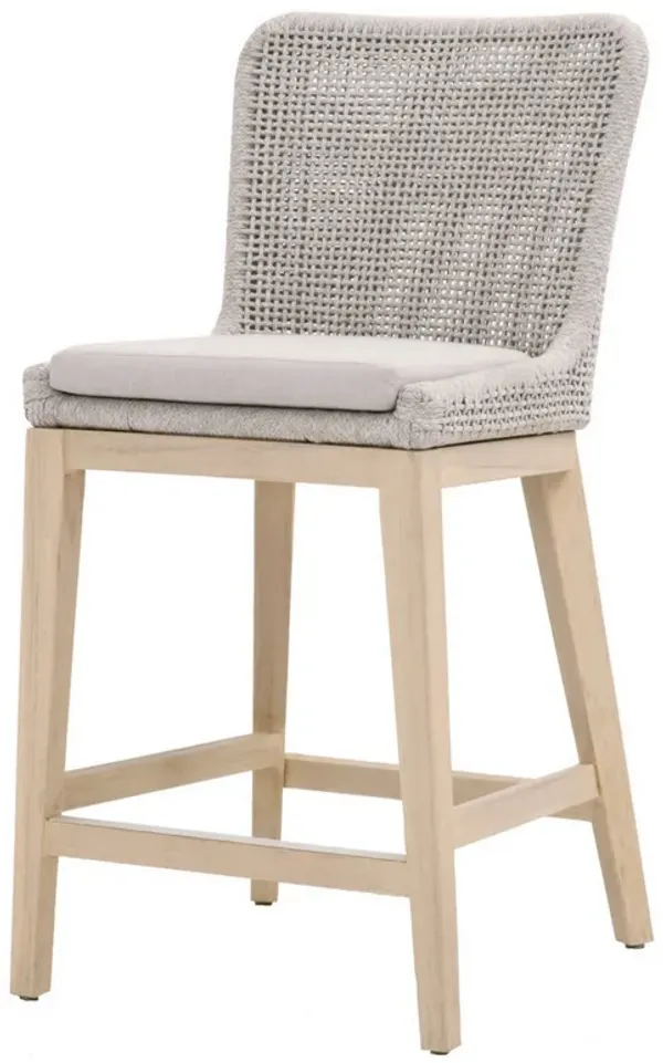 Counter Stool with Mesh Design Rope Backrest, Brown and Gray-Benzara
