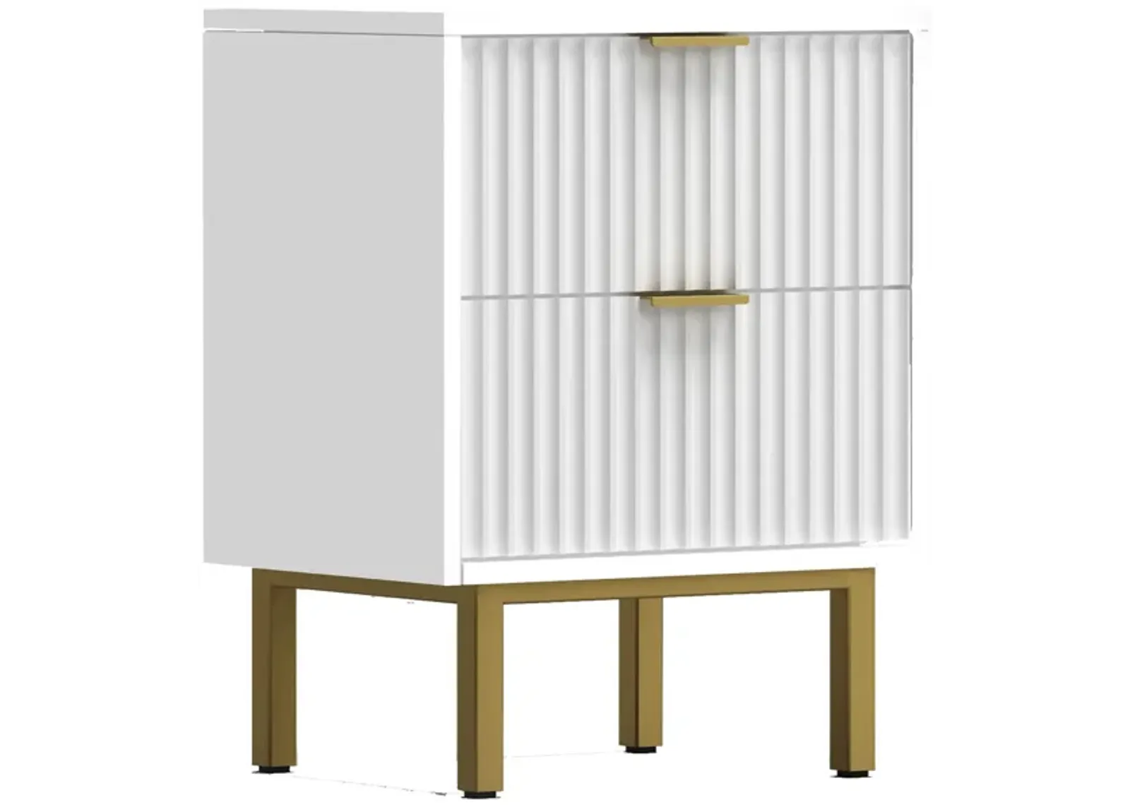 Beth 27 Inch 2 Drawer Nightstand, Corrugated, Mahogany Wood, White, Gold-Benzara