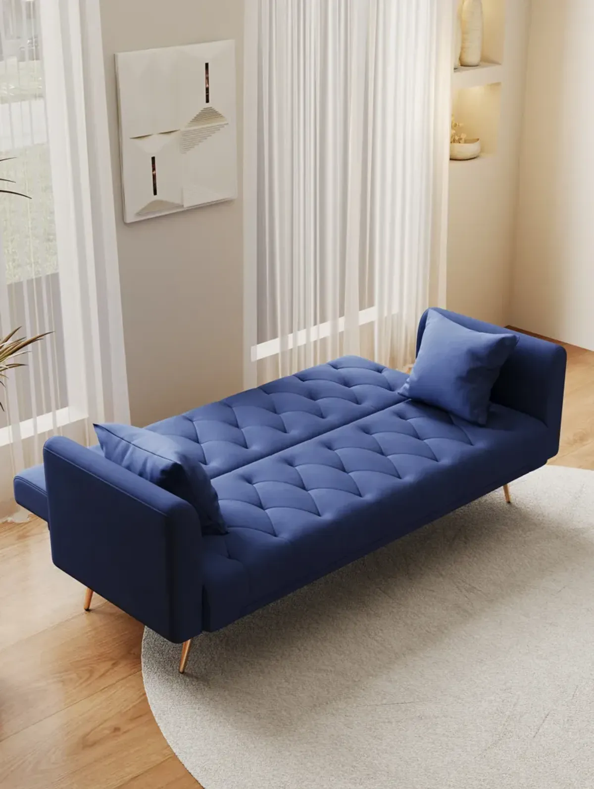 Merax Velvet Fabric Convertible Loveseat Sofa