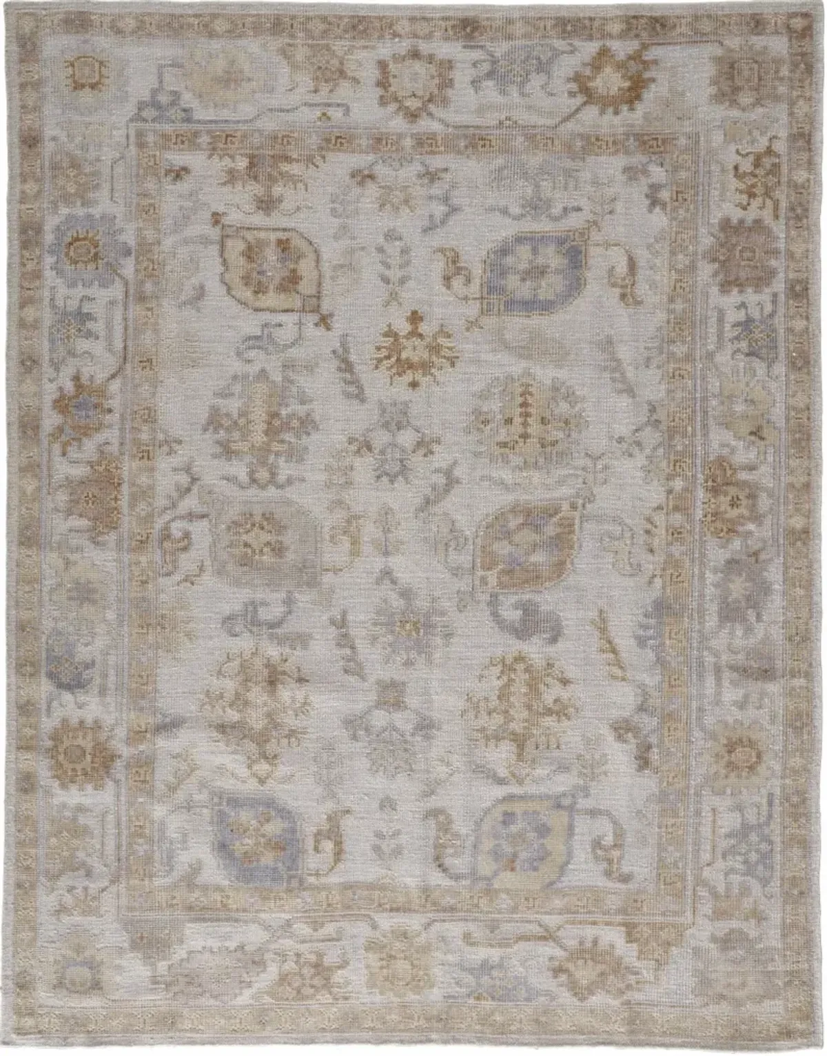 5 X 8 Ivory And Tan Floral Hand Knotted Stain Resistant Area Rug