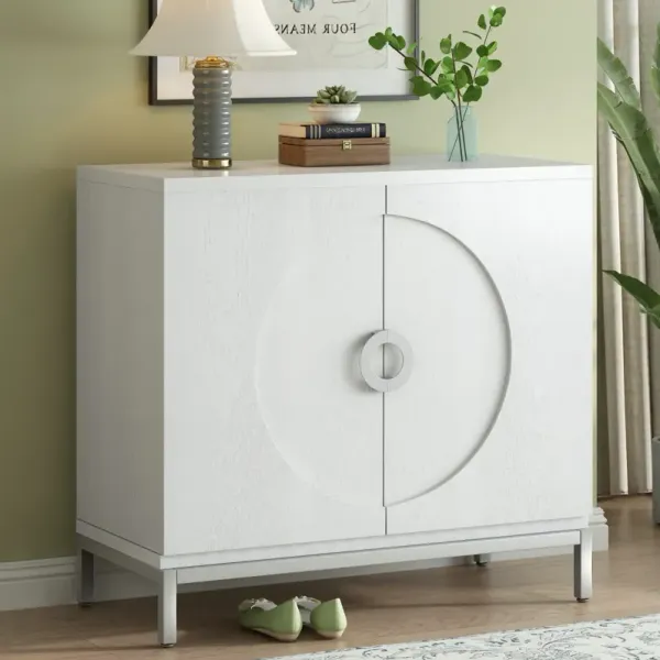 Wood and Metal Accent Cabinet - White