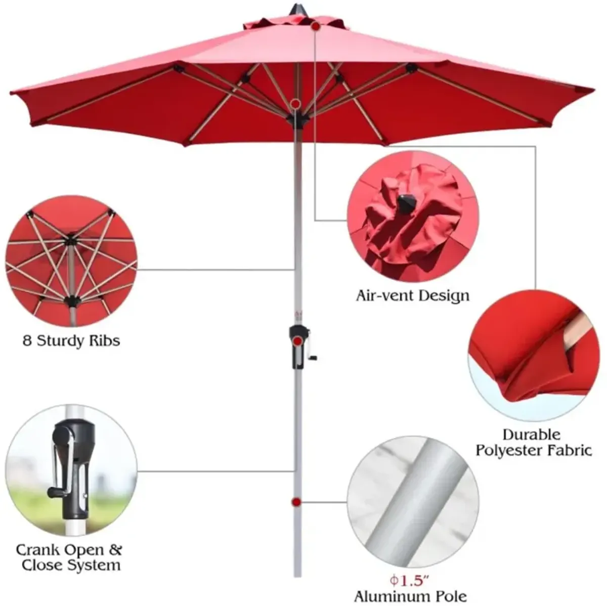 Hivvago 9 Feet Patio Outdoor Market Umbrella with Aluminum Pole without Weight Base