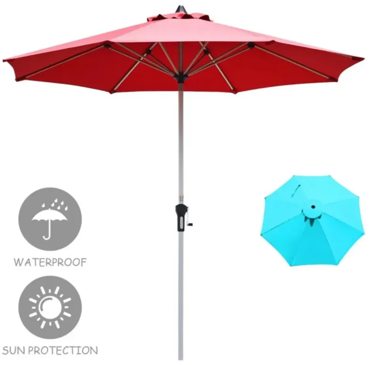 Hivvago 9 Feet Patio Outdoor Market Umbrella with Aluminum Pole without Weight Base