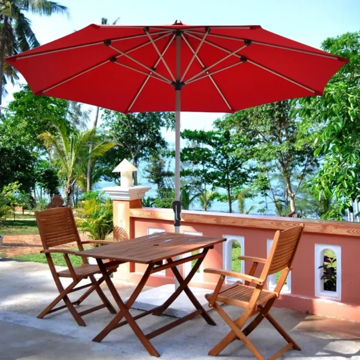 Hivvago 9 Feet Patio Outdoor Market Umbrella with Aluminum Pole without Weight Base