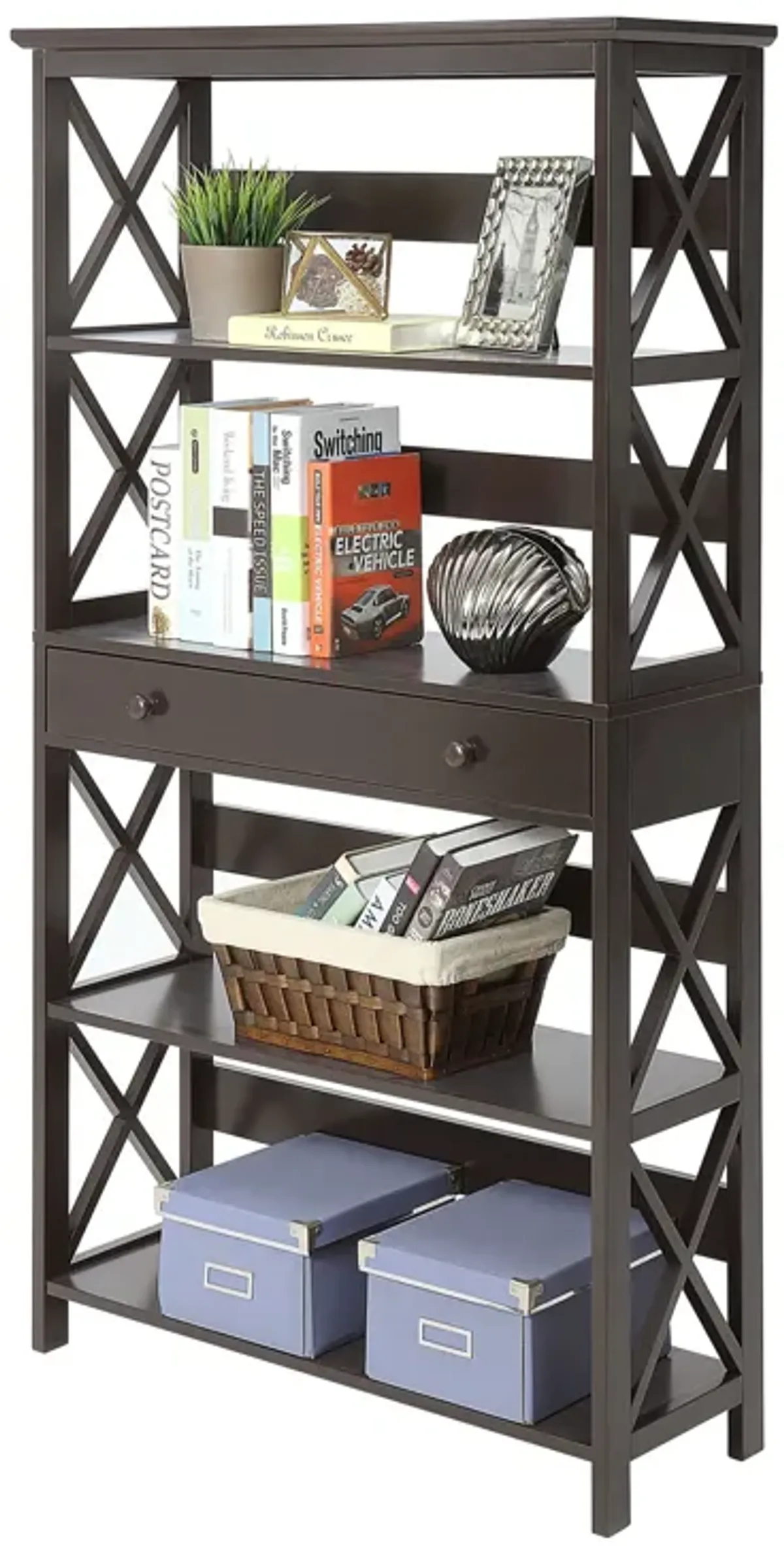 Convenience Concepts Oxford 5 Tier Bookcase with Drawer, Espresso