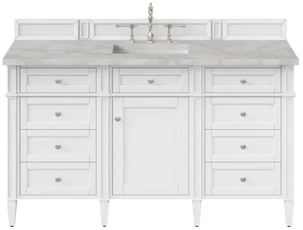 James Martin Vanities 60 Single Vanity, Bright White w/ 3 CM Victorian Silver Quartz Top