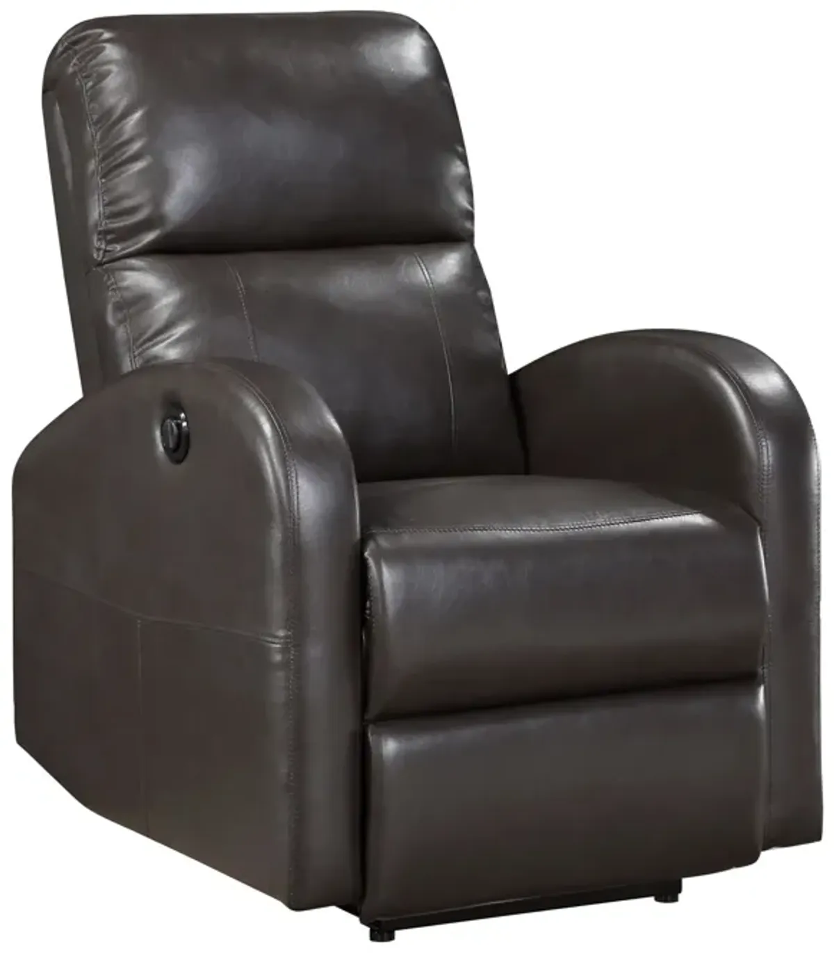 Rica 38 Inch Power Recliner Chair, Plush Brown Faux Leather, Foam Cushions - Benzara