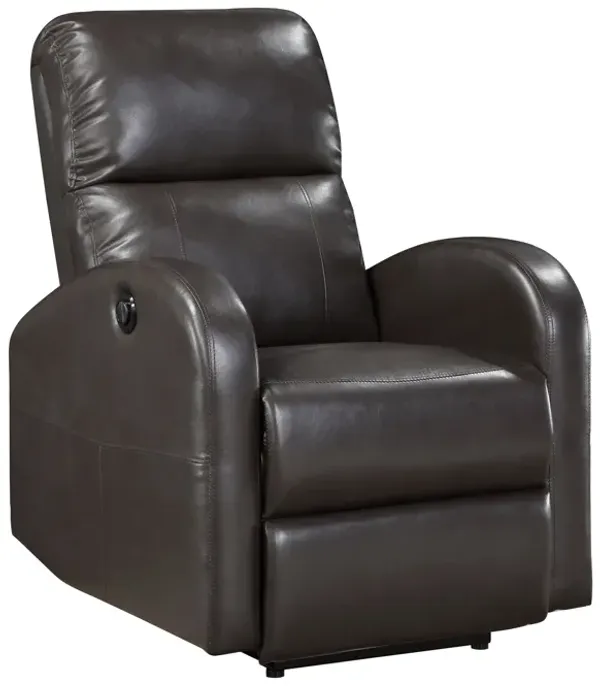 Rica 38 Inch Power Recliner Chair, Plush Brown Faux Leather, Foam Cushions - Benzara