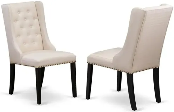 Dining Padded Chairs - Cream Linen Fabric Kitchen Parson Chairs and Button Tufted Back with Black Rubber Wood Legs - Parson Dining Chairs Set of 2 - Set of 2