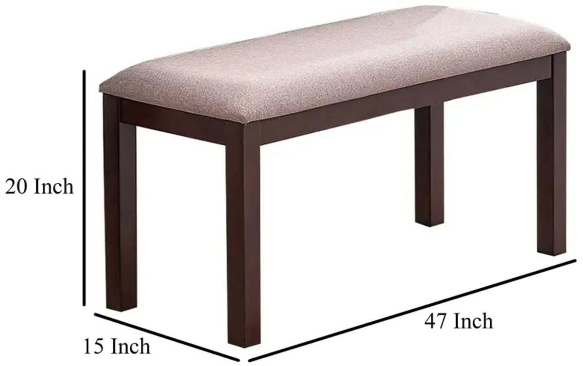 Yuzi Dining Bench, 47 Inch Classic Cherry Brown Solid Rubberwood - Benzara