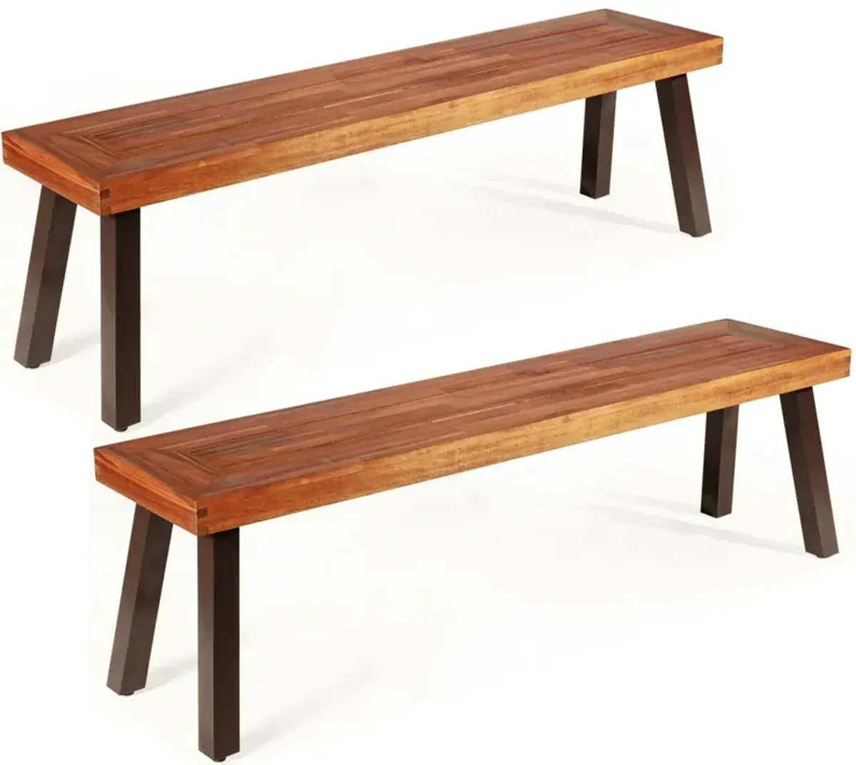 Set of 2 Patio Acacia Wood Dining Benches