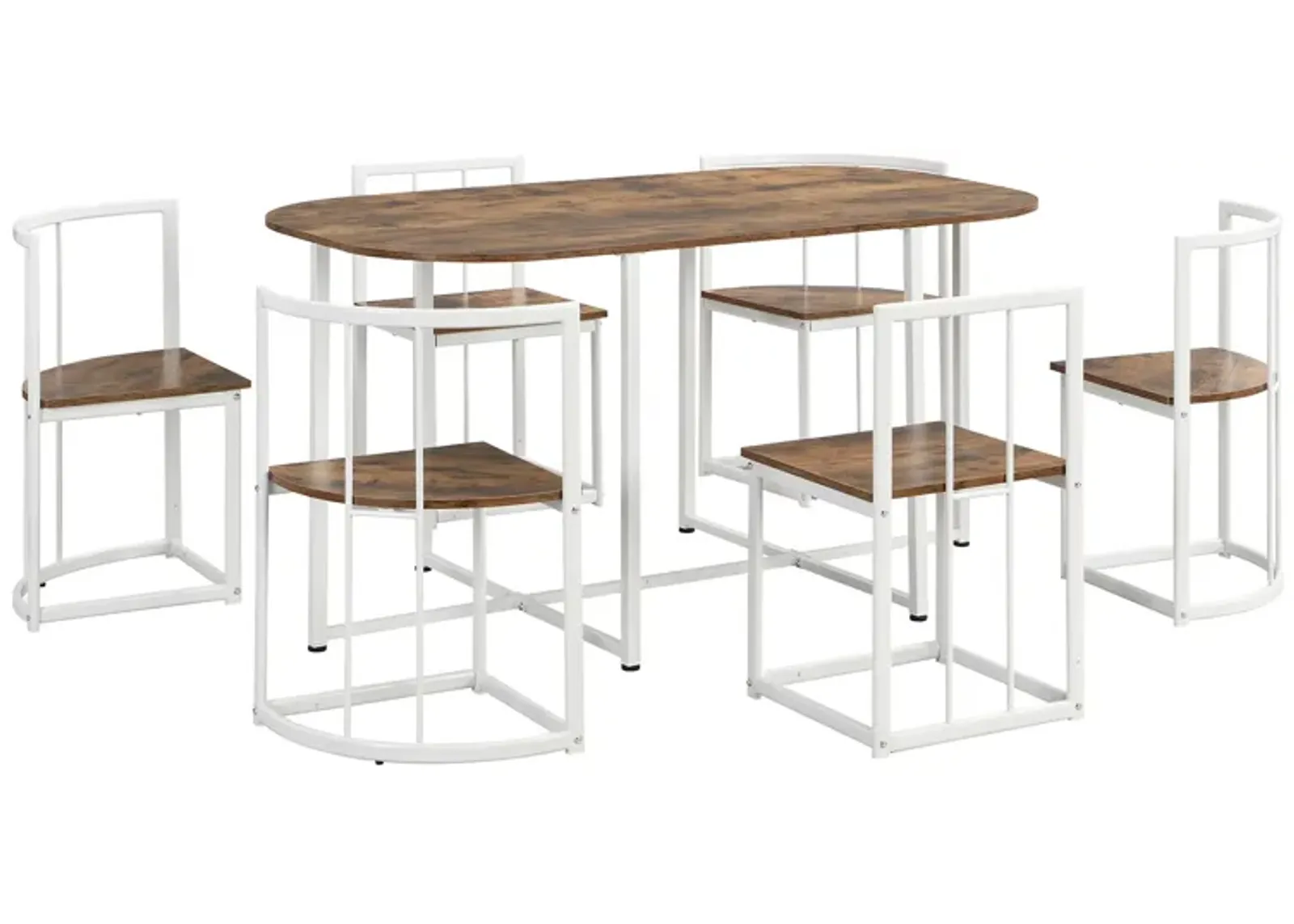 Modern 7-Piece Dining Table Set with 6 Stools