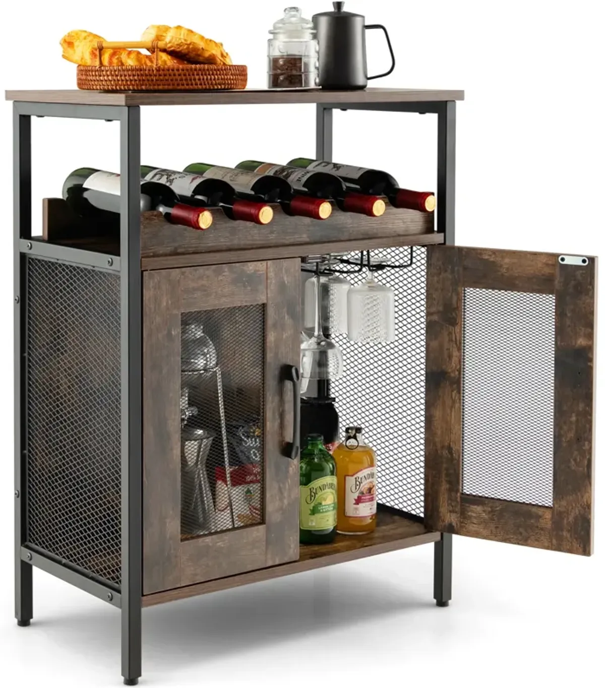 Industrial Sideboard Buffet Cabinet with Removable Wine Rack-Rustic Brown