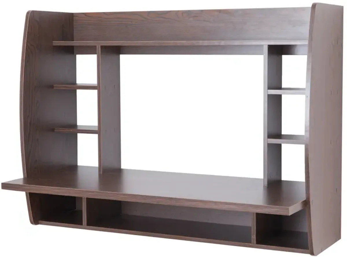 Wall Mount Laptop Office Desk with Shelves, Brown