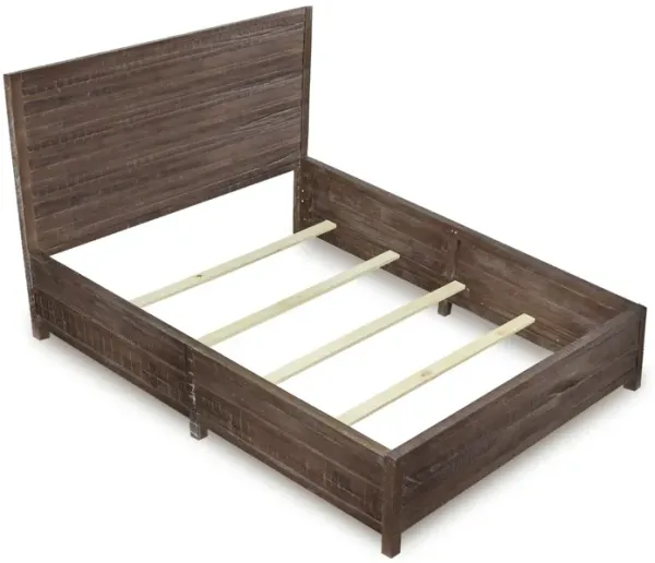 Cas Sengon Tekik Low Profile Panel California King Bed, Rough Hewn, Brown - Benzara