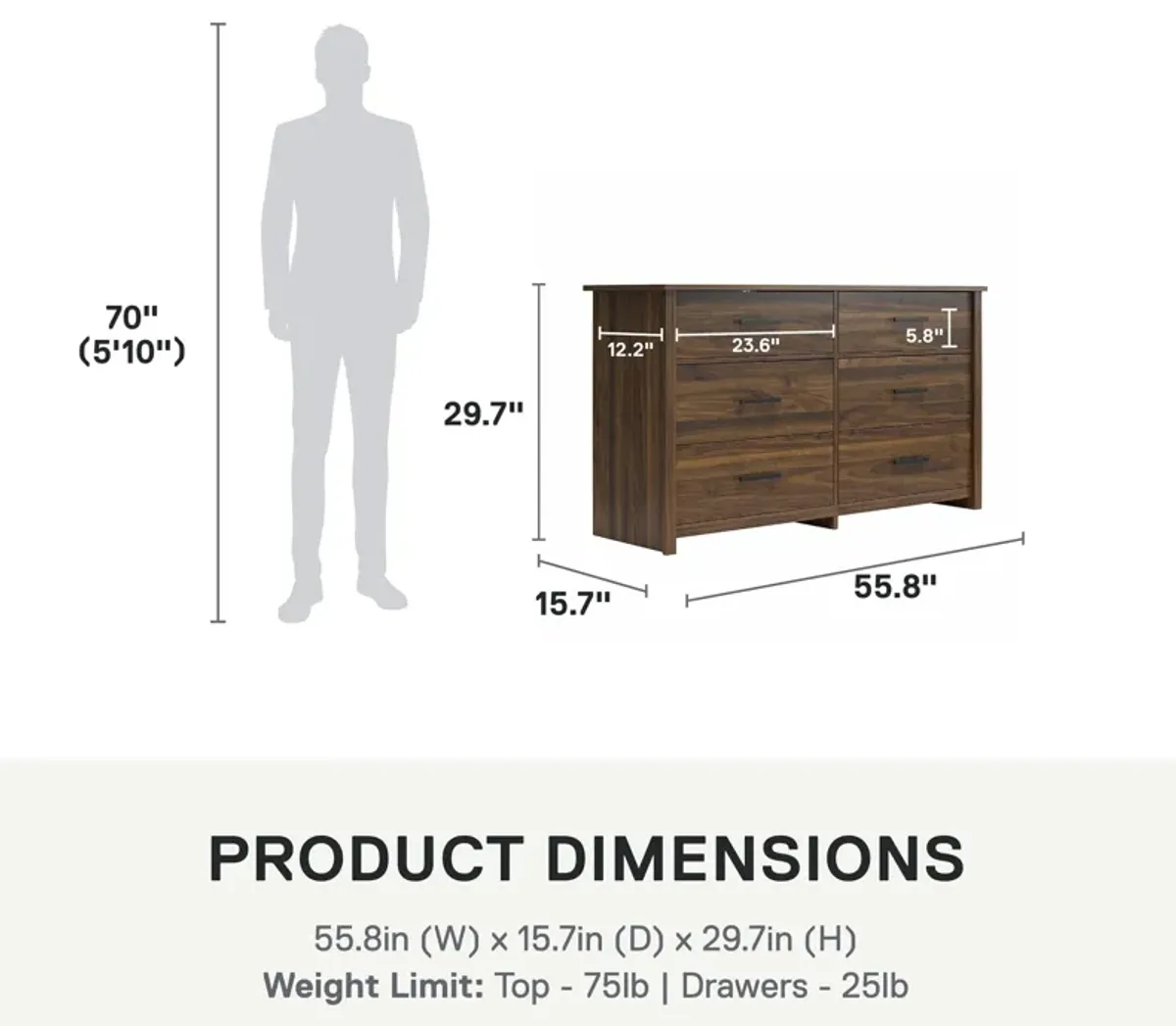 EZ Build Brookshore Wide 6-Drawer Dresser