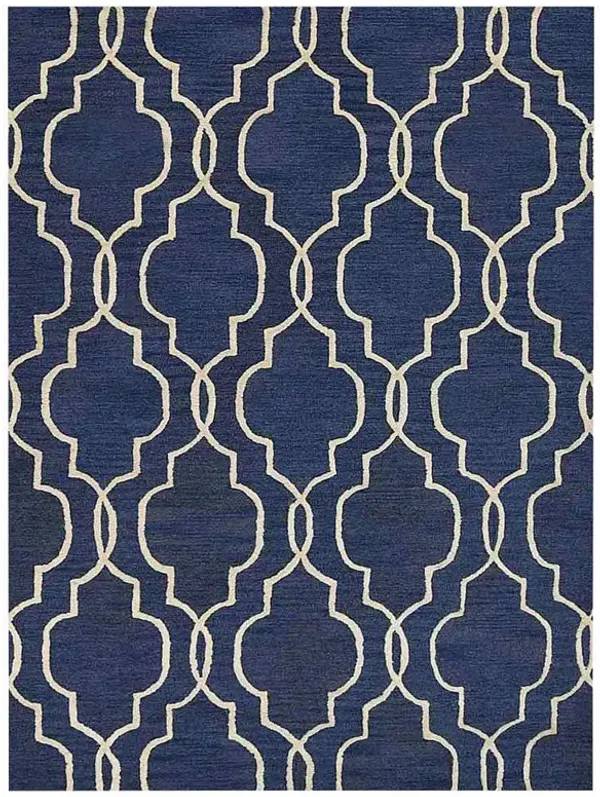 RUGSOTIC CARPETS HAND TUFTED WOOL ECO-FRIENDLY AREA RUGS  - 8'x10', Rectangle Shape, Blue & Beige, Geometric Modern Design, High Pile Handmade Area Rugs for Living Room, Bed Room (K09014)