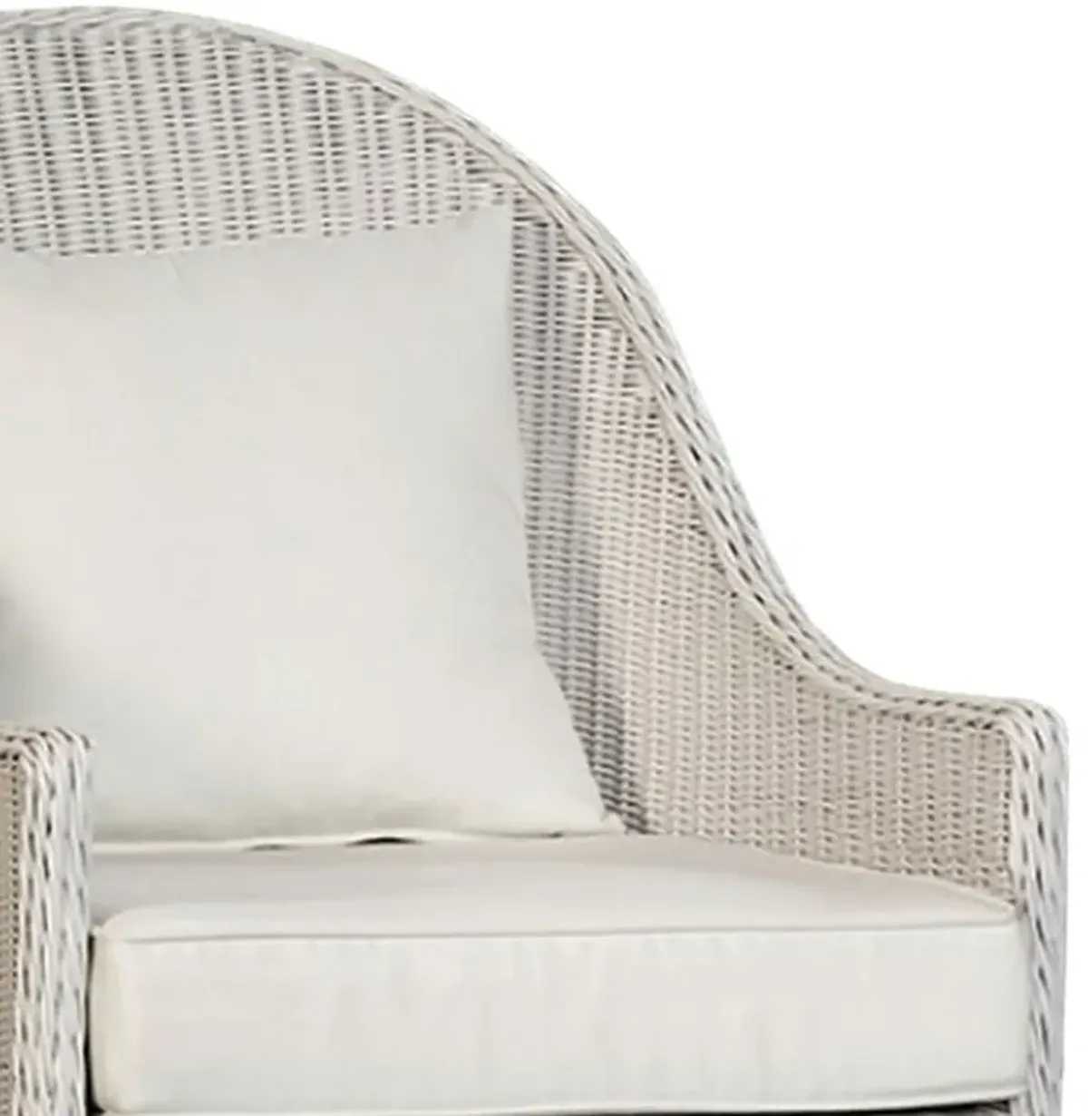 Tomo Outdoor Swivel Chair, Wingback Design, White Fabric, Wicker Rattan