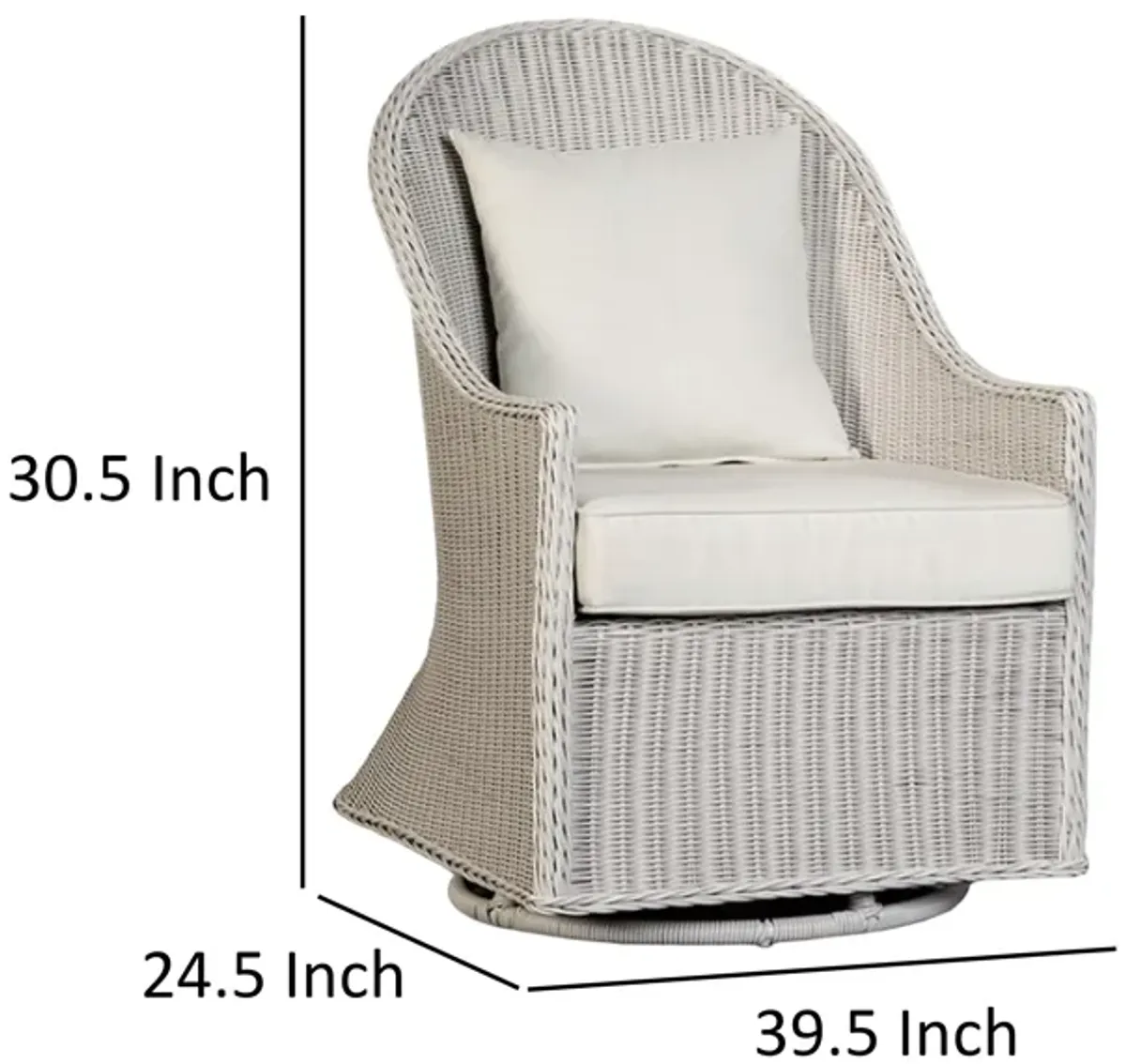 Tomo Outdoor Swivel Chair, Wingback Design, White Fabric, Wicker Rattan